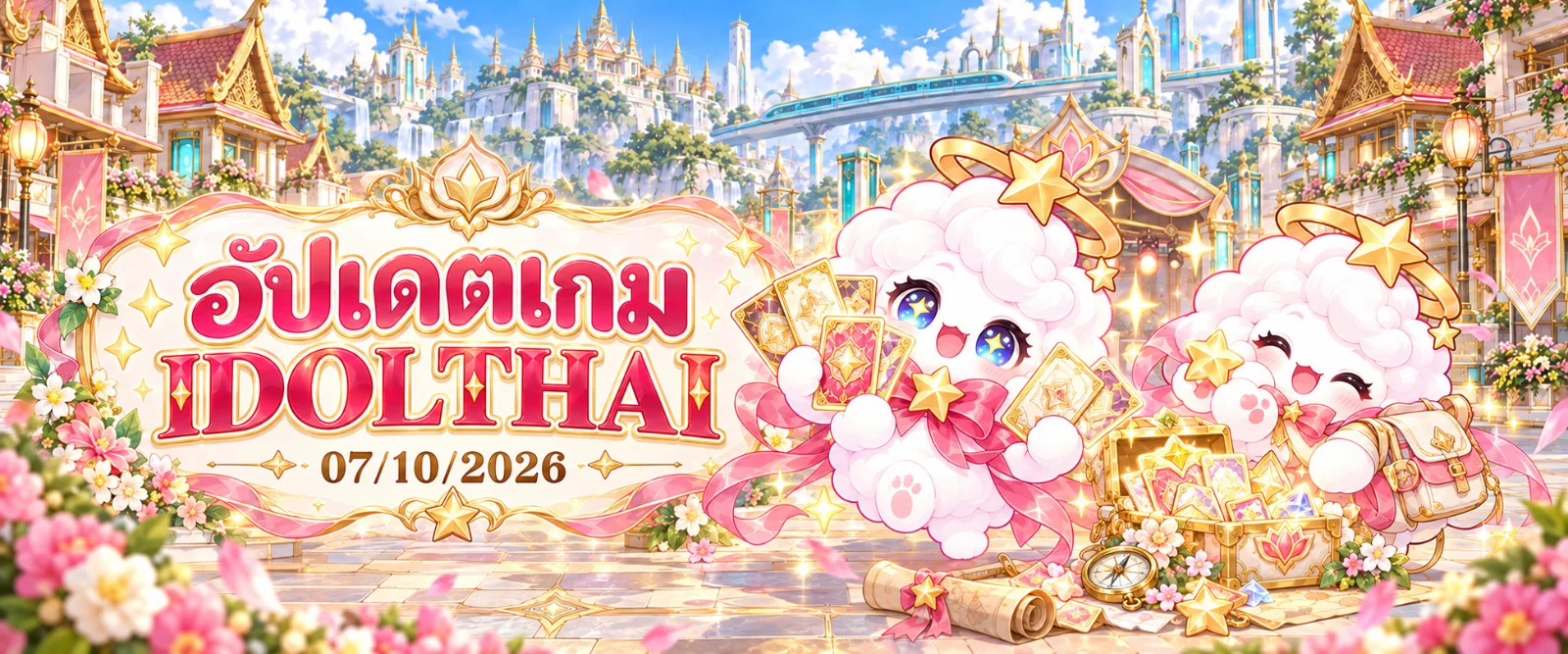 ภาพประกอบอัปเดตเกม IDOLTHAI โทนชมพู ครีม และทอง