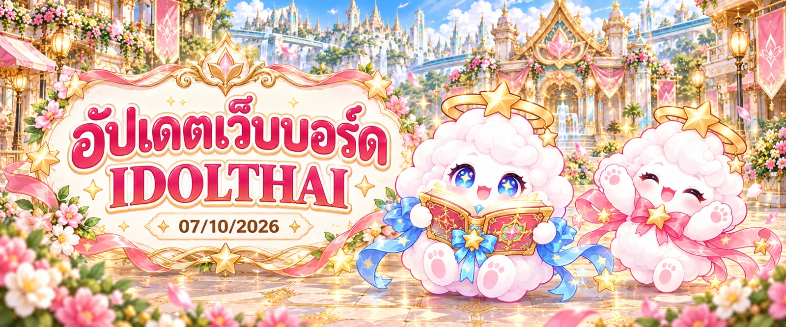 ภาพประกอบอัปเดตเว็บบอร์ด IDOLTHAI โทนชมพู ครีม และทอง